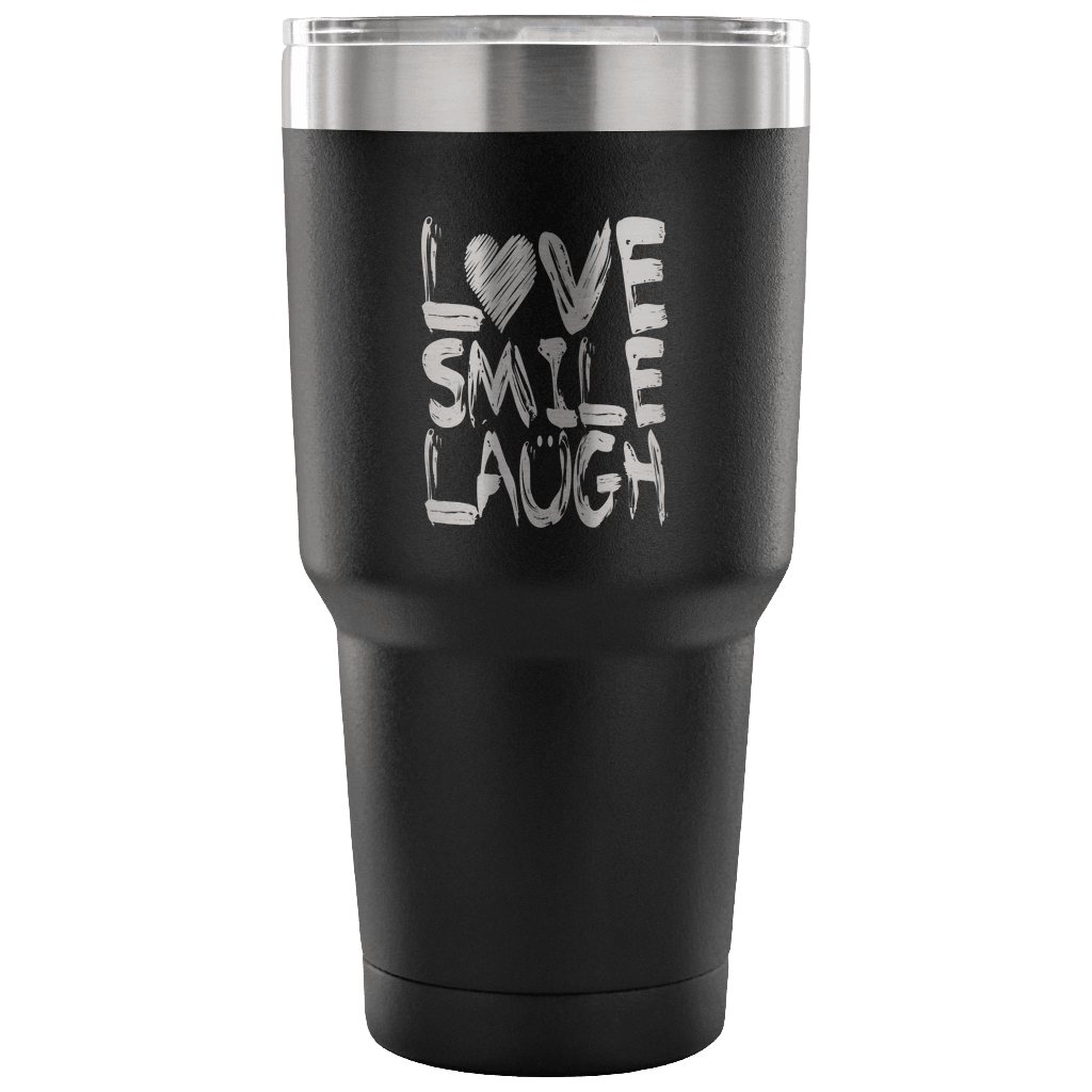 Designs by MyUtopia Shout Out:Love Smile Laugh Engraved Insulated Double Wall Steel Tumbler Travel Mug,Black / 30 Oz,Polar Camel Tumbler