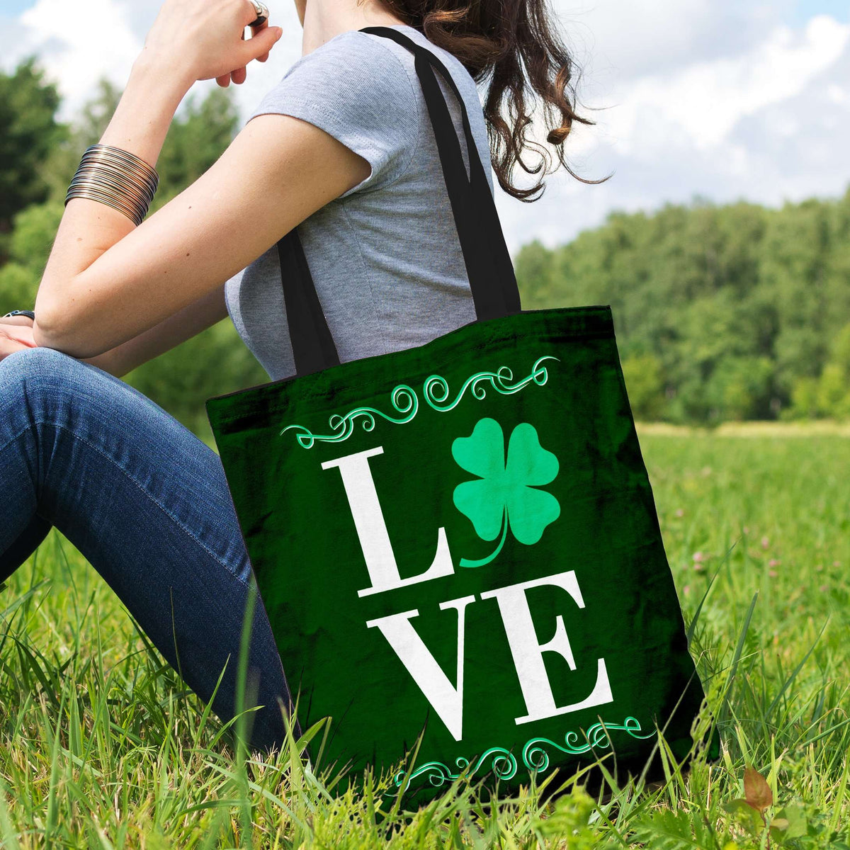 Designs by MyUtopia Shout Out:Love St. Patrick's Day Fabric Totebag Reusable Shopping Tote