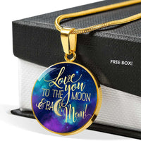 Load image into Gallery viewer, Designs by MyUtopia Shout Out:Love You To The Moon and Back Mom Circle Pendant Necklace with optional engraved message on back,Luxury Necklace (Gold) / No,Jewelry
