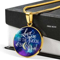 Load image into Gallery viewer, Designs by MyUtopia Shout Out:Love you to the Moon and Back Mom Handcrafted Pendant Necklace Optional Message Engraved on back Personalized Gift For Her,18K Gold Finish / No,Circle Pendant Necklace
