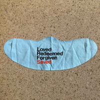 Load image into Gallery viewer, Designs by MyUtopia Shout Out:Loved Redeemed Forgiven Saved Fabric Face Covering / Face Mask,Light Blue,Fabric Face Mask
