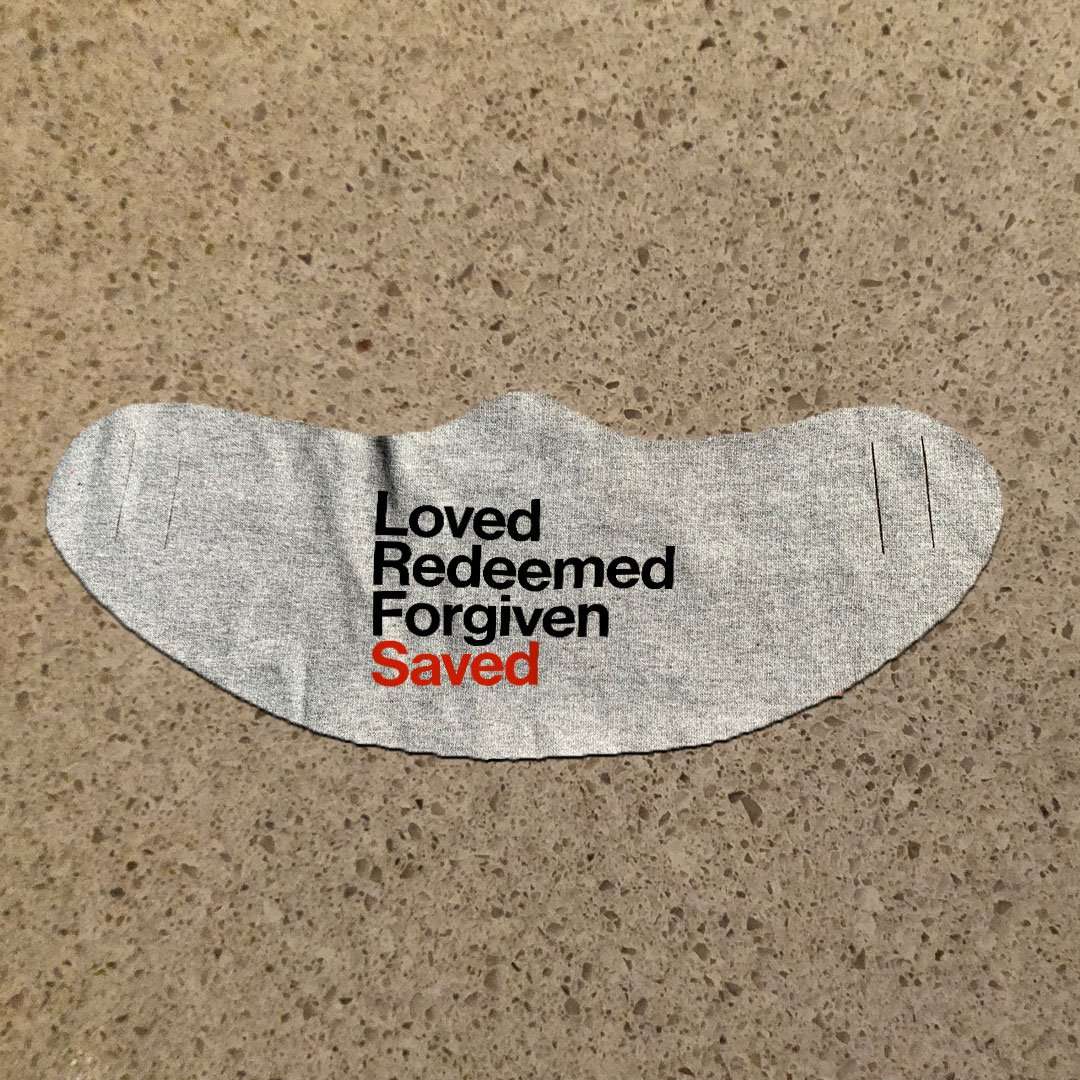 Designs by MyUtopia Shout Out:Loved Redeemed Forgiven Saved Fabric Face Covering / Face Mask,Athletic Heather,Fabric Face Mask
