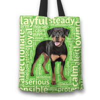 Load image into Gallery viewer, Designs by MyUtopia Shout Out:Loving Rottweiler Fabric Totebag Reusable Shopping Tote,Green,Reusable Fabric Shopping Tote Bag
