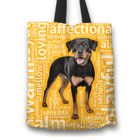 Load image into Gallery viewer, Designs by MyUtopia Shout Out:Loving Rottweiler Fabric Totebag Reusable Shopping Tote,Gold,Reusable Fabric Shopping Tote Bag
