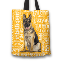 Load image into Gallery viewer, Designs by MyUtopia Shout Out:Loyal German Shepherd Fabric Totebag Reusable Shopping Tote,Gold,Reusable Fabric Shopping Tote Bag
