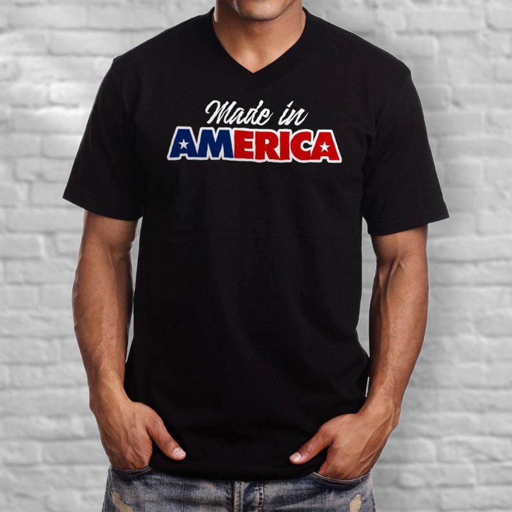 Designs by MyUtopia Shout Out:Made In America Trump Men's Printed V-Neck T-Shirt