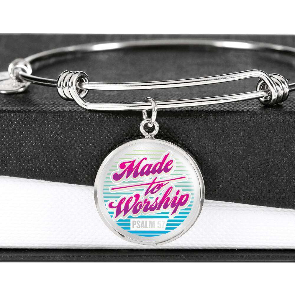 Designs by MyUtopia Shout Out:Made To Worship Engravable Keepsake Bangle Round Bracelet,Silver / No,Wire Bracelet