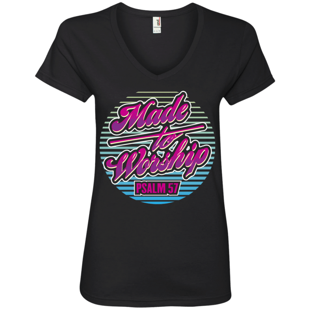 Designs by MyUtopia Shout Out:Made To Worship Ladies' V-Neck T-Shirt,S / Black,Ladies T-Shirts