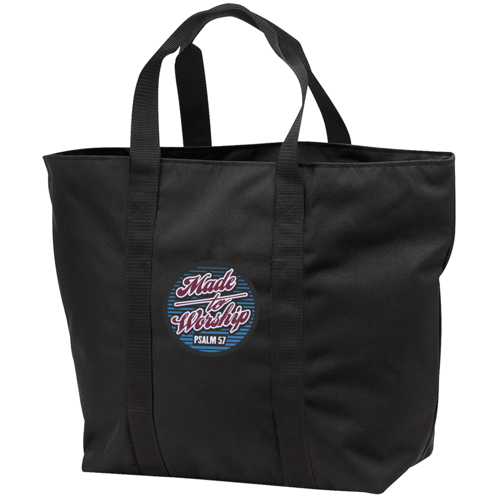 Designs by MyUtopia Shout Out:Made To Worship Psalm 57 Embroidered All Purpose Tote Bag w Zipper Closure and side pocket,Black/Black / One Size,Totebag