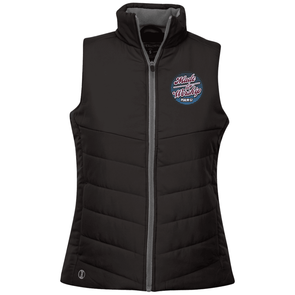 Designs by MyUtopia Shout Out:Made To Worship Psalm 57 Embroidered Ladies' Quilted Vest,X-Small / Black,Jackets