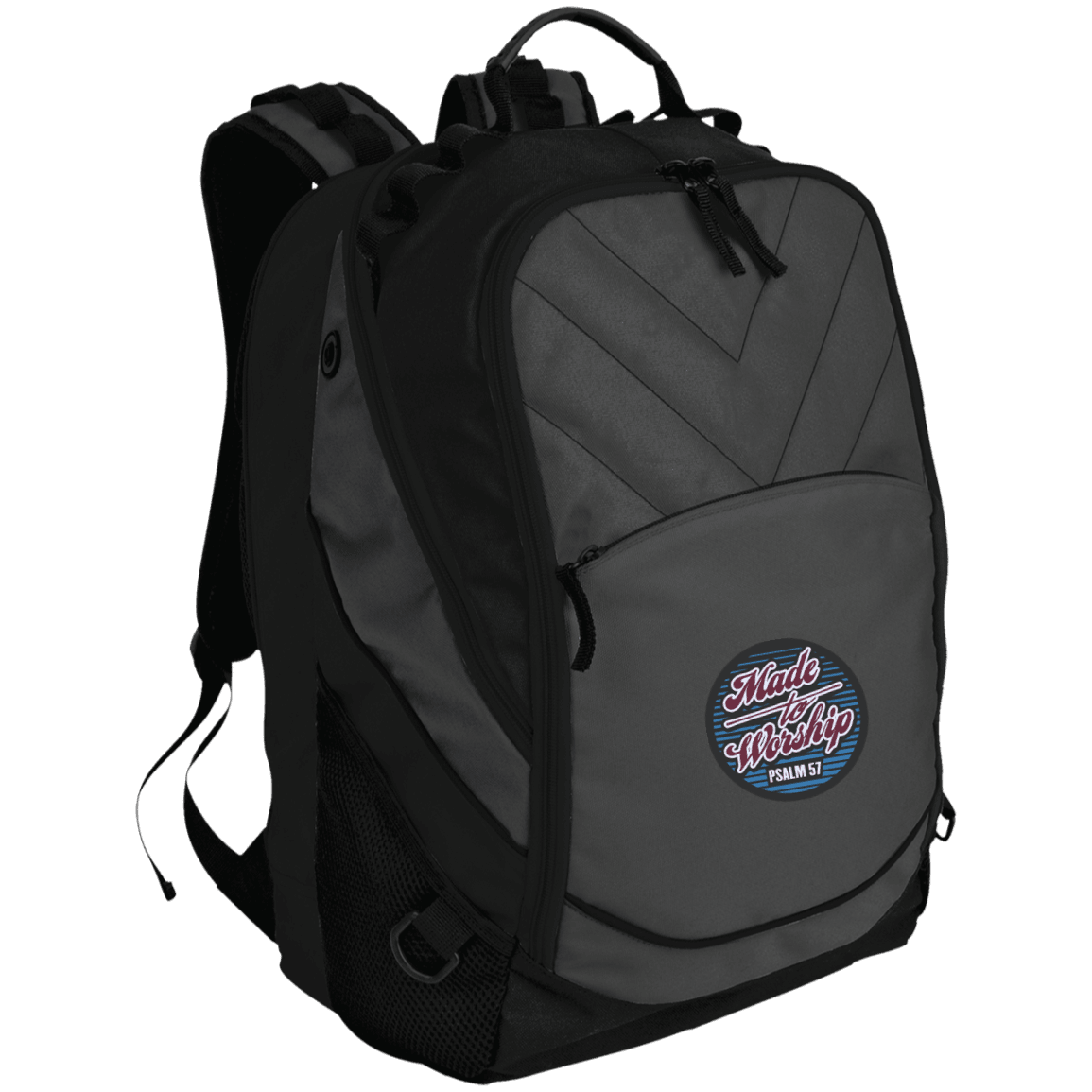 Designs by MyUtopia Shout Out:Made To Worship Psalm 57 Embroidered Laptop Computer Backpack,Dark Charcoal/Black / One Size,Backpacks