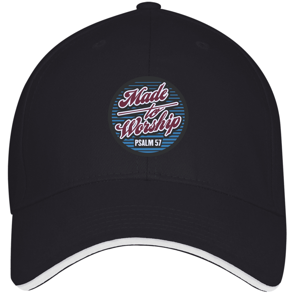 Designs by MyUtopia Shout Out:Made To Worship Psalm 57 Embroidered USA Made Structured Twill Cap With Sandwich Visor,Navy/White / One Size,Hats