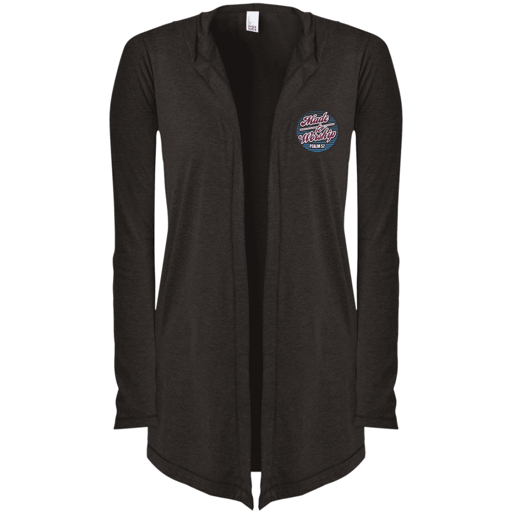 Designs by MyUtopia Shout Out:Made To Worship Psalm 57 Embroidered Women's Hooded Cardigan,X-Small / Black Frost,Sweatshirts