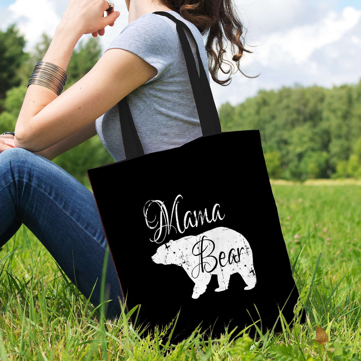 Designs by MyUtopia Shout Out:Mama Bear Fabric Totebag Reusable Shopping Tote