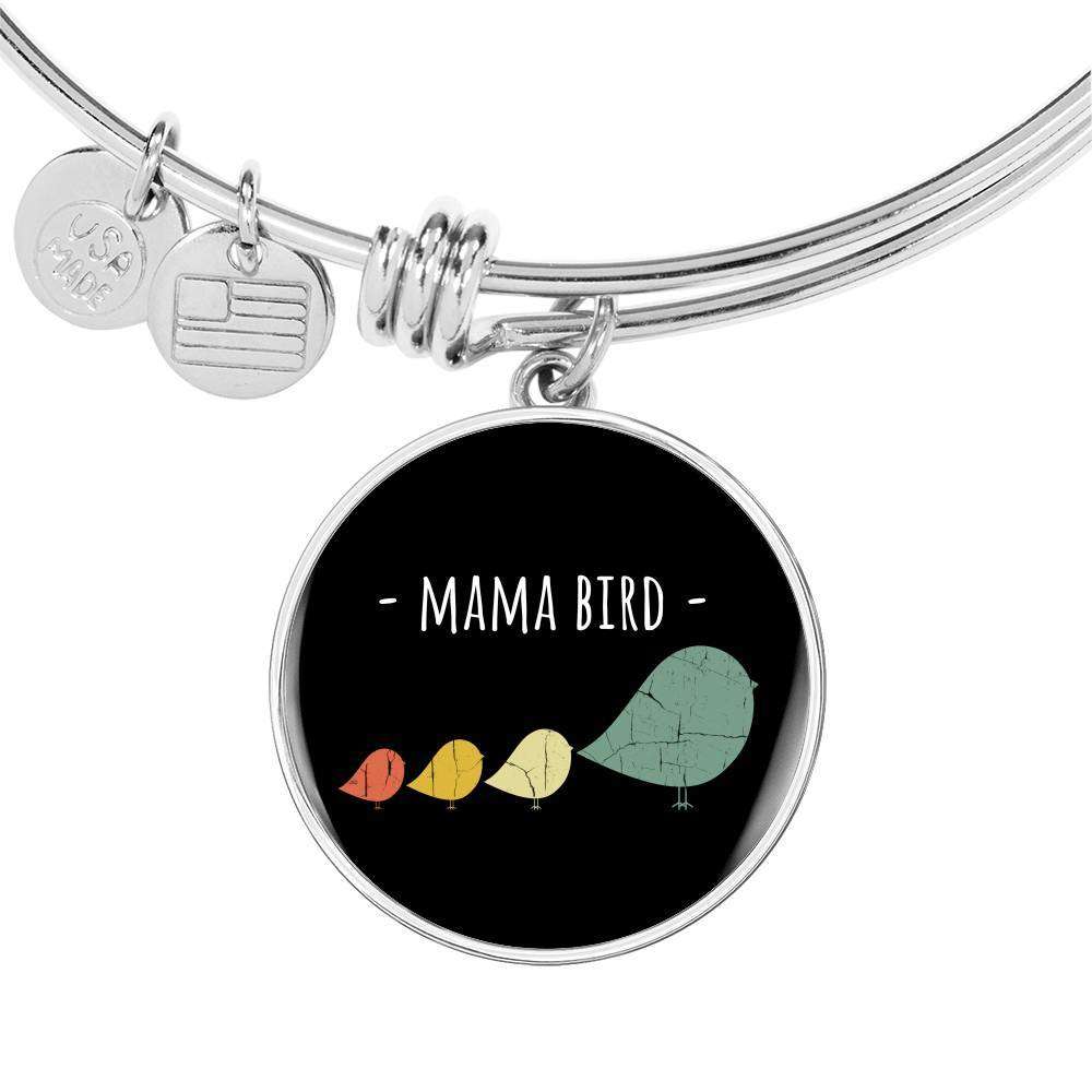 Designs by MyUtopia Shout Out:Mama Bird Engravable Keepsake Bangle Round Bracelet - Black