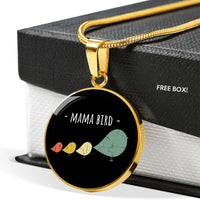 Load image into Gallery viewer, Designs by MyUtopia Shout Out:Mama Bird Engravable Keepsake Round Pendant Necklace - Black
