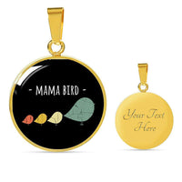 Load image into Gallery viewer, Designs by MyUtopia Shout Out:Mama Bird Engravable Keepsake Round Pendant Necklace - Black,Gold / Yes,Necklace
