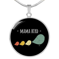 Load image into Gallery viewer, Designs by MyUtopia Shout Out:Mama Bird Engravable Keepsake Round Pendant Necklace - Black,Silver / No,Necklace
