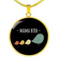 Load image into Gallery viewer, Designs by MyUtopia Shout Out:Mama Bird Engravable Keepsake Round Pendant Necklace - Black,Gold / No,Necklace

