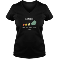 Load image into Gallery viewer, Designs by MyUtopia Shout Out:Mama Bird Personalized Ladies V Neck Tee,S / Black,Ladies T-Shirts
