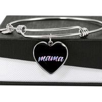 Load image into Gallery viewer, Designs by MyUtopia Shout Out:Mama Engravable Keepsake Bangle Heart Bracelet - Black
