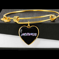 Load image into Gallery viewer, Designs by MyUtopia Shout Out:Mama Engravable Keepsake Bangle Heart Bracelet - Black
