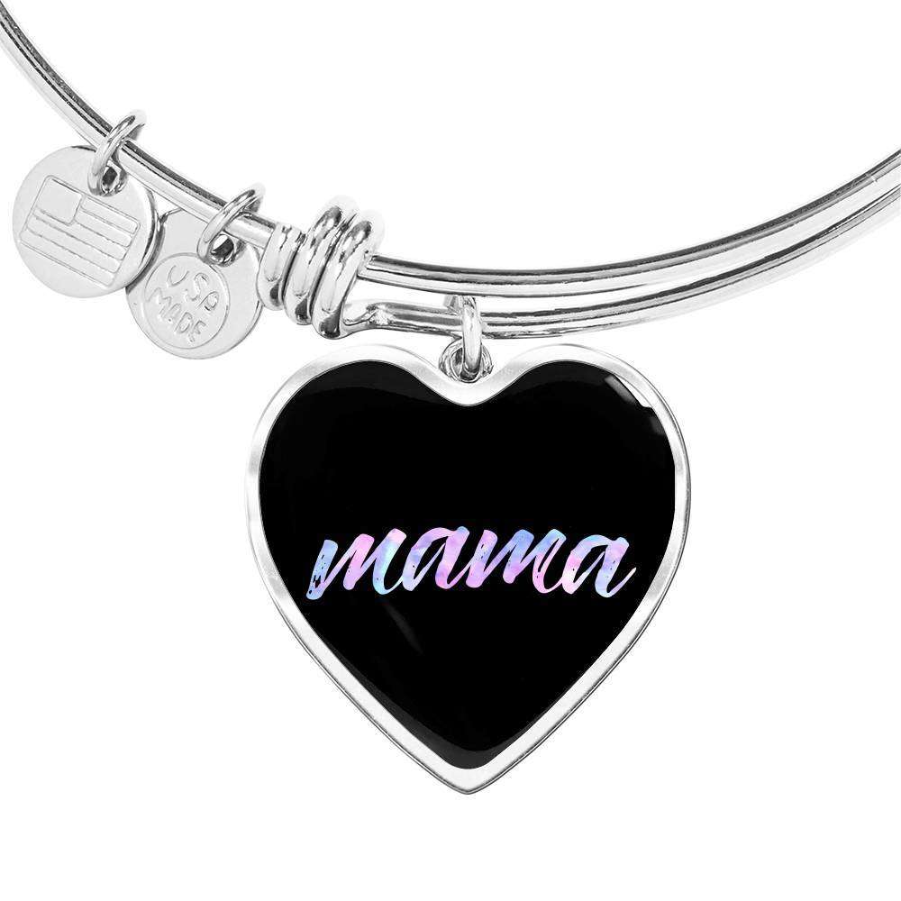 Designs by MyUtopia Shout Out:Mama Engravable Keepsake Bangle Heart Bracelet - Black,Silver / No,Charm Bracelet