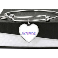Load image into Gallery viewer, Designs by MyUtopia Shout Out:Mama Engravable Keepsake Bangle Heart Bracelet - White
