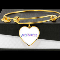 Load image into Gallery viewer, Designs by MyUtopia Shout Out:Mama Engravable Keepsake Bangle Heart Bracelet - White
