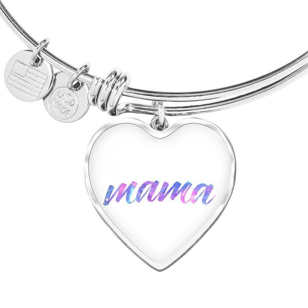 Designs by MyUtopia Shout Out:Mama Engravable Keepsake Bangle Heart Bracelet - White,Silver / No,Bracelets