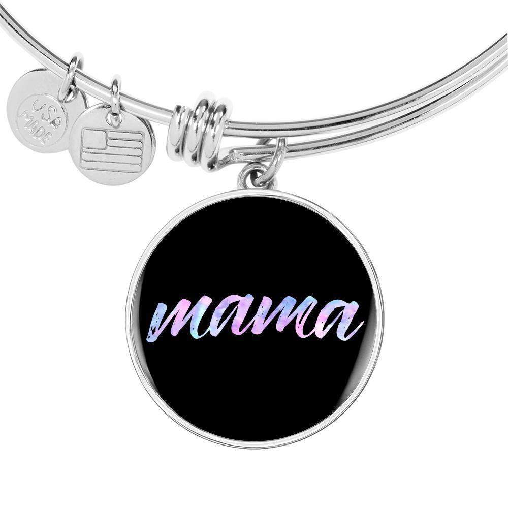 Designs by MyUtopia Shout Out:Mama Engravable Keepsake Bangle Round Bracelet - Black