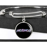 Load image into Gallery viewer, Designs by MyUtopia Shout Out:Mama Engravable Keepsake Bangle Round Bracelet - Black,Silver / No,Bracelets
