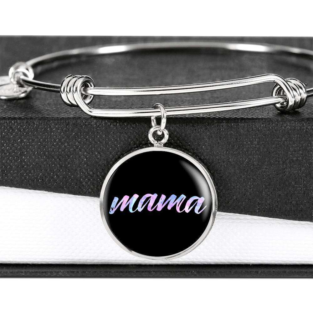 Designs by MyUtopia Shout Out:Mama Engravable Keepsake Bangle Round Bracelet - Black,Silver / No,Bracelets