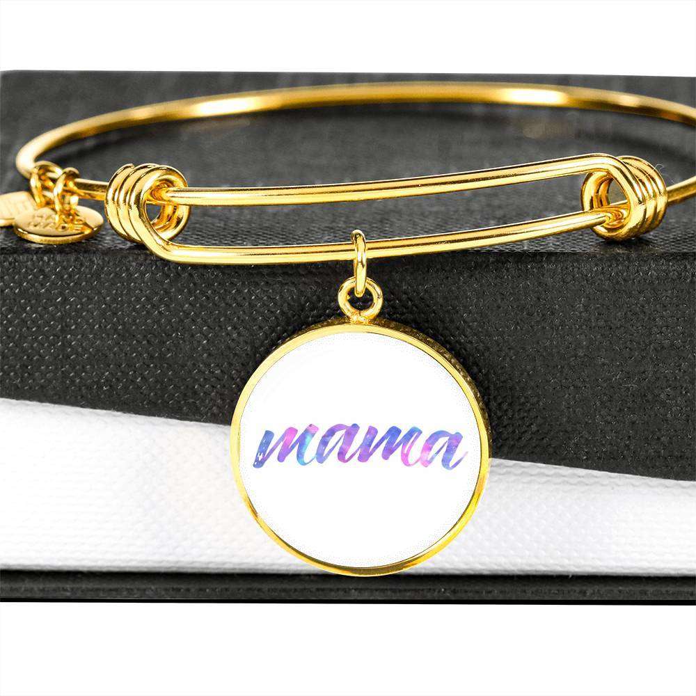 Designs by MyUtopia Shout Out:Mama Engravable Keepsake Bangle Round Bracelet - White,Gold / No,Bracelets