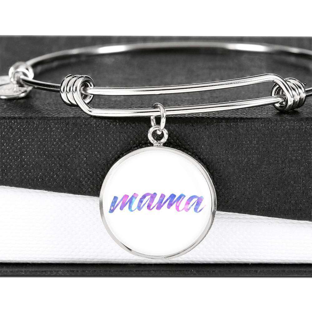 Designs by MyUtopia Shout Out:Mama Engravable Keepsake Bangle Round Bracelet - White,Silver / No,Bracelets