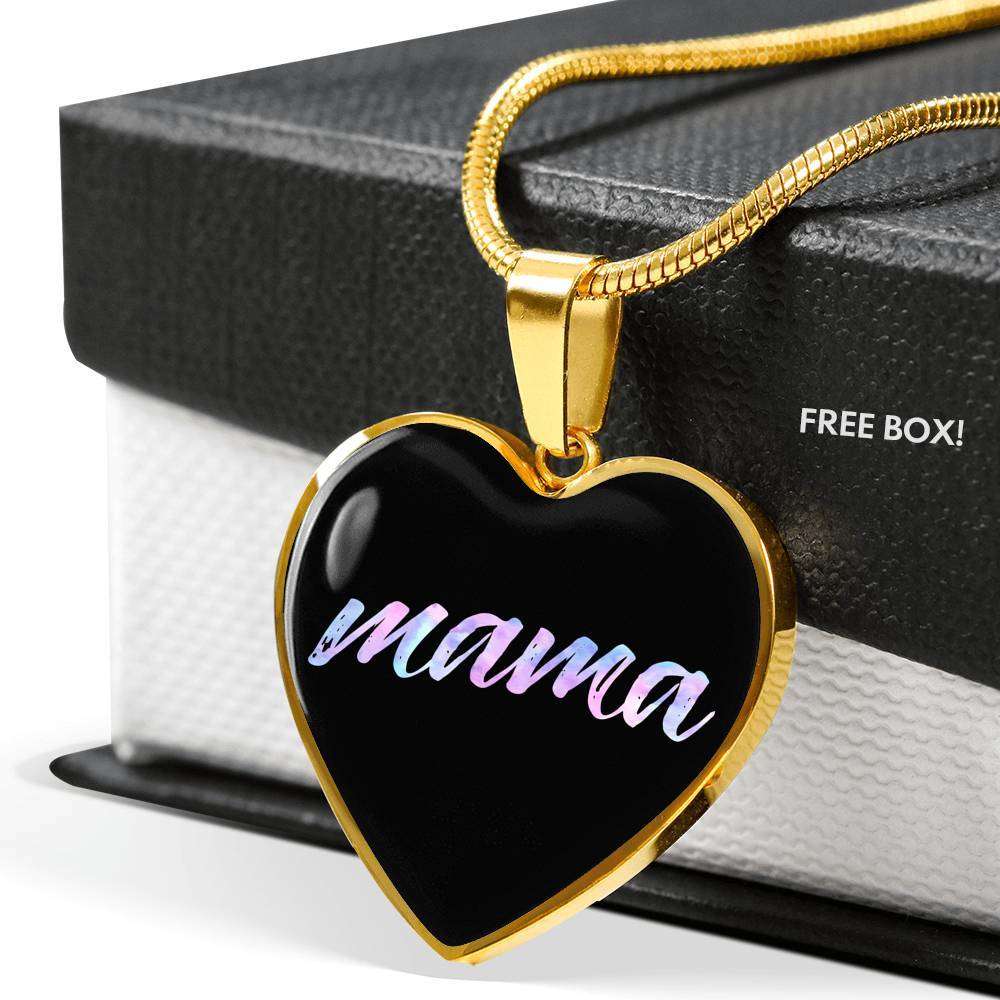 Designs by MyUtopia Shout Out:Mama Engravable Keepsake Heart Necklace - Black