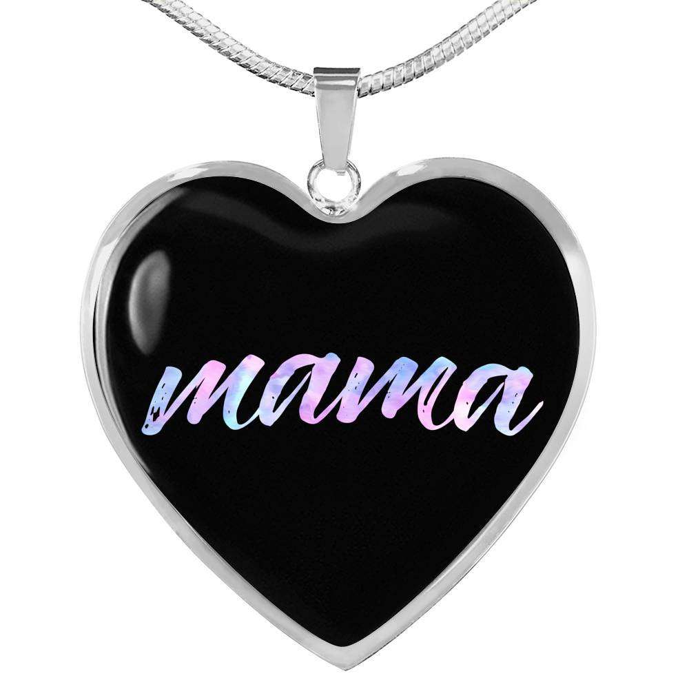 Designs by MyUtopia Shout Out:Mama Engravable Keepsake Heart Necklace - Black,Silver / No,Necklace