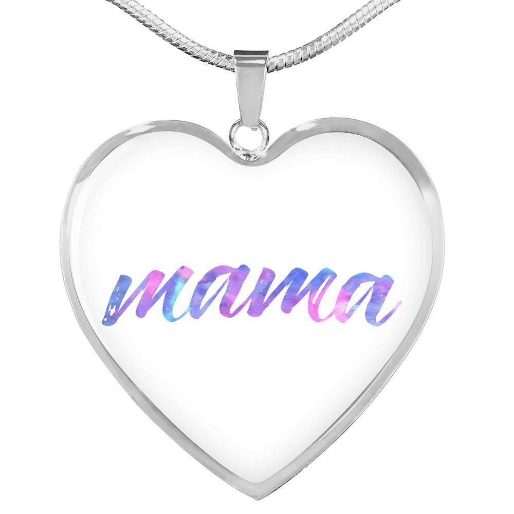 Designs by MyUtopia Shout Out:Mama Engravable Keepsake Heart Necklace - White,Silver / No,Necklace