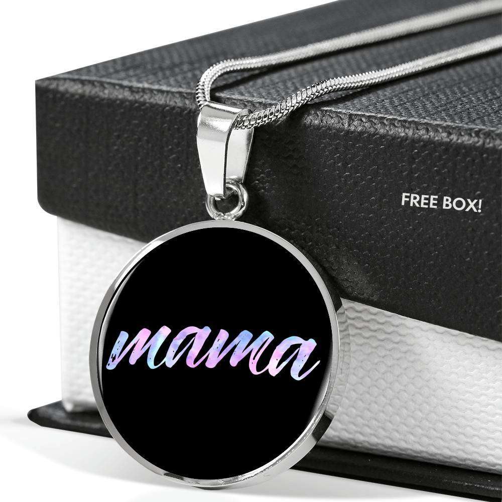 Designs by MyUtopia Shout Out:Mama Engravable Keepsake Round Pendant Necklace - Black