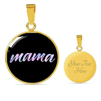 Load image into Gallery viewer, Designs by MyUtopia Shout Out:Mama Engravable Keepsake Round Pendant Necklace - Black,Gold / Yes,Necklace
