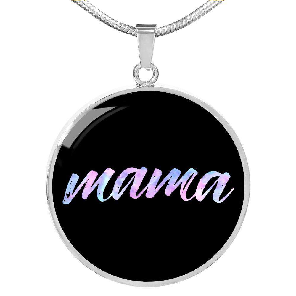 Designs by MyUtopia Shout Out:Mama Engravable Keepsake Round Pendant Necklace - Black,Silver / No,Necklace