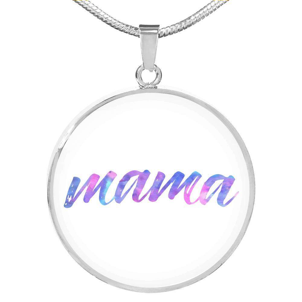 Designs by MyUtopia Shout Out:Mama Engravable Keepsake Round Pendant Necklace - White,Silver / No,Necklace