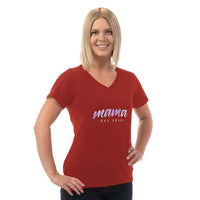 Load image into Gallery viewer, Designs by MyUtopia Shout Out:Mama Established Personalized Ladies V Neck Tee
