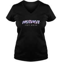 Load image into Gallery viewer, Designs by MyUtopia Shout Out:Mama Established Personalized Ladies V Neck Tee,Black / S,Ladies T-Shirts
