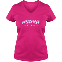 Load image into Gallery viewer, Designs by MyUtopia Shout Out:Mama Established Personalized Ladies V Neck Tee,Cyber Pink / S,Ladies T-Shirts
