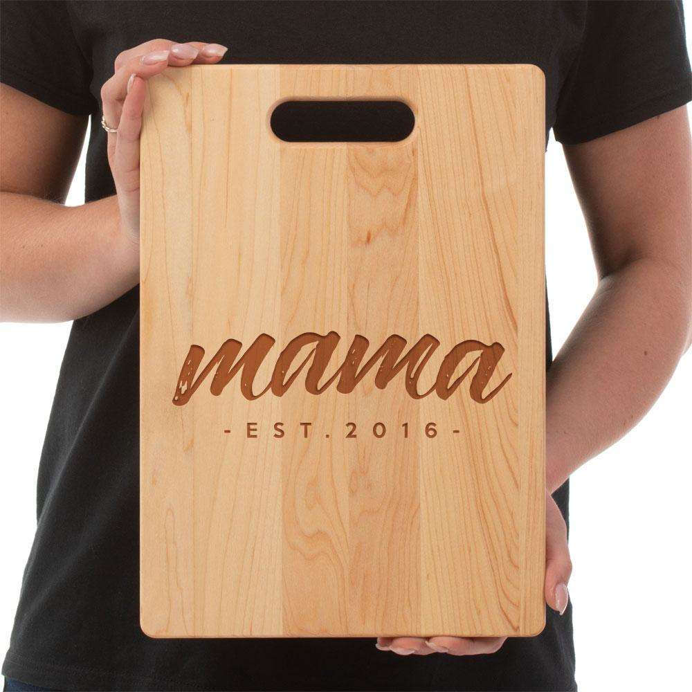 Designs by MyUtopia Shout Out:Mama Established Personalized Maple Laser Engraved Cutting Board