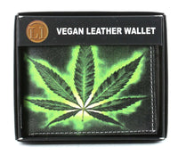 Load image into Gallery viewer, Designs by MyUtopia Shout Out:Marijuana Leaf Vegan Leather Bifold Men&#39;s Wallet with Flip Up ID Window
