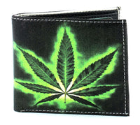 Load image into Gallery viewer, Designs by MyUtopia Shout Out:Marijuana Leaf Vegan Leather Bifold Men&#39;s Wallet with Flip Up ID Window
