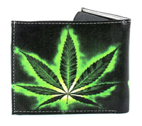 Load image into Gallery viewer, Designs by MyUtopia Shout Out:Marijuana Leaf Vegan Leather Bifold Men&#39;s Wallet with Flip Up ID Window
