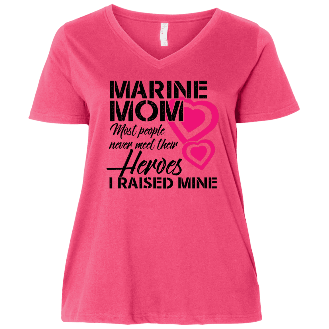 Designs by MyUtopia Shout Out:Marine Mom Ladies' Curvy V-Neck Plus Size T-Shirt,Hot Pink/ / Plus 1X,T-Shirts